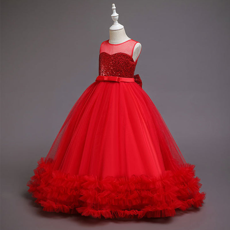 Girls Sequin Princess Maxi Dress - Formal Birthday Flower Girl Outfit