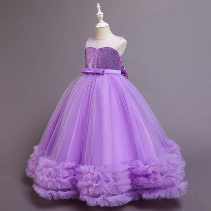 Girls Sequin Princess Maxi Dress - Formal Birthday Flower Girl Outfit