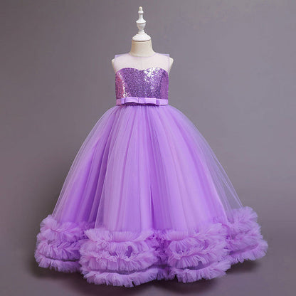 Girls Sequin Princess Maxi Dress - Formal Birthday Flower Girl Outfit