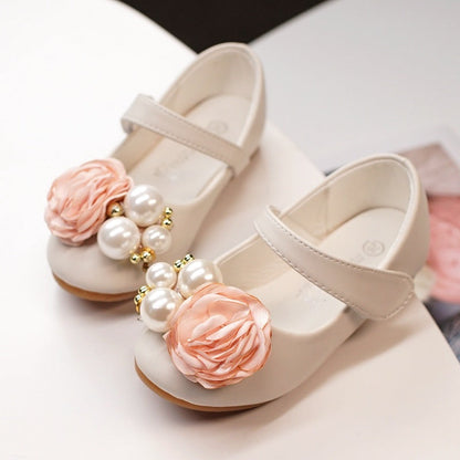 Girls' Party and Flower Girl Closed-Toe Dress Shoes with Pearl and Flower Embellishment