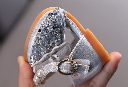 Sparkly Block Heel Girls' Party Shoes with Rhinestone and Pearl Bow