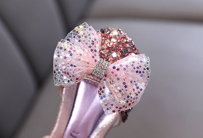 Girls' Sparkly Closed-Toe Dress Shoes – Low Block Heel, Party & Flower Girl Sandals