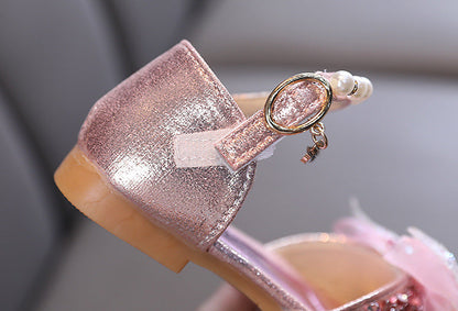 Girls' Sparkly Closed-Toe Dress Shoes – Low Block Heel, Party & Flower Girl Sandals