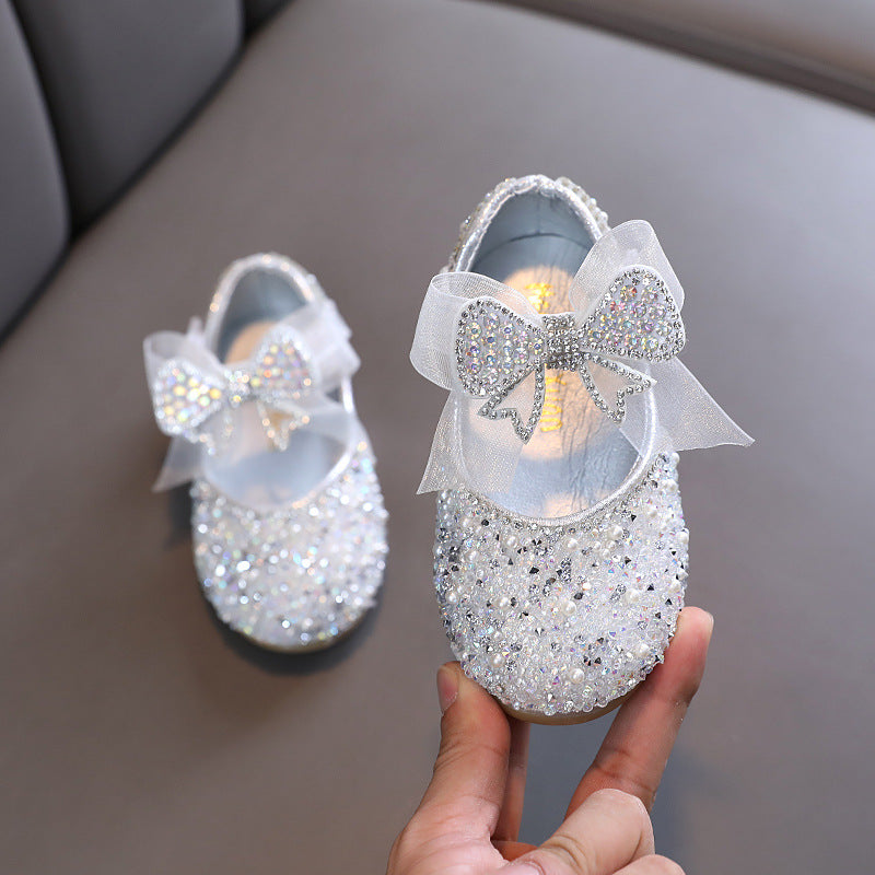 Sparkly Girls' Closed-Toe Party Shoes – Rhinestone & Bow Dress Shoes for Special Occasions