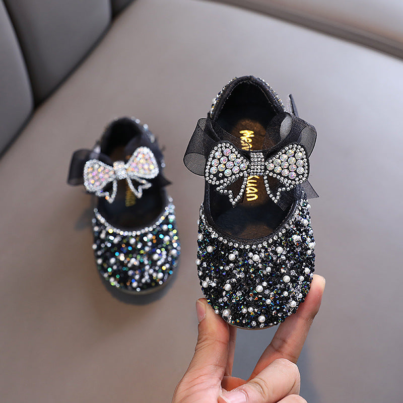 Sparkly Girls' Closed-Toe Party Shoes – Rhinestone & Bow Dress Shoes for Special Occasions