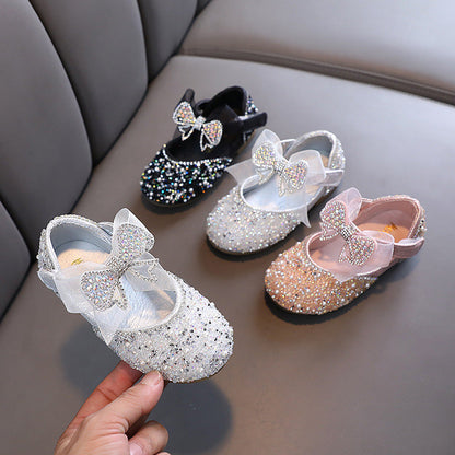 Sparkly Girls' Closed-Toe Party Shoes – Rhinestone & Bow Dress Shoes for Special Occasions