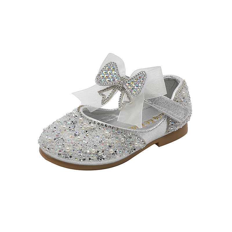 Sparkly Girls' Closed-Toe Party Shoes – Rhinestone & Bow Dress Shoes for Special Occasions