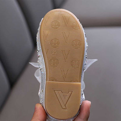 Sparkly Girls' Closed-Toe Party Shoes – Rhinestone & Bow Dress Shoes for Special Occasions