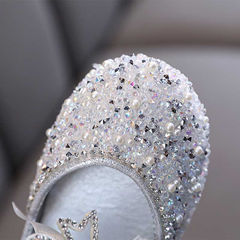 Sparkly Girls' Closed-Toe Party Shoes – Rhinestone & Bow Dress Shoes for Special Occasions