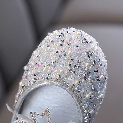 Sparkly Girls' Closed-Toe Party Shoes – Rhinestone & Bow Dress Shoes for Special Occasions