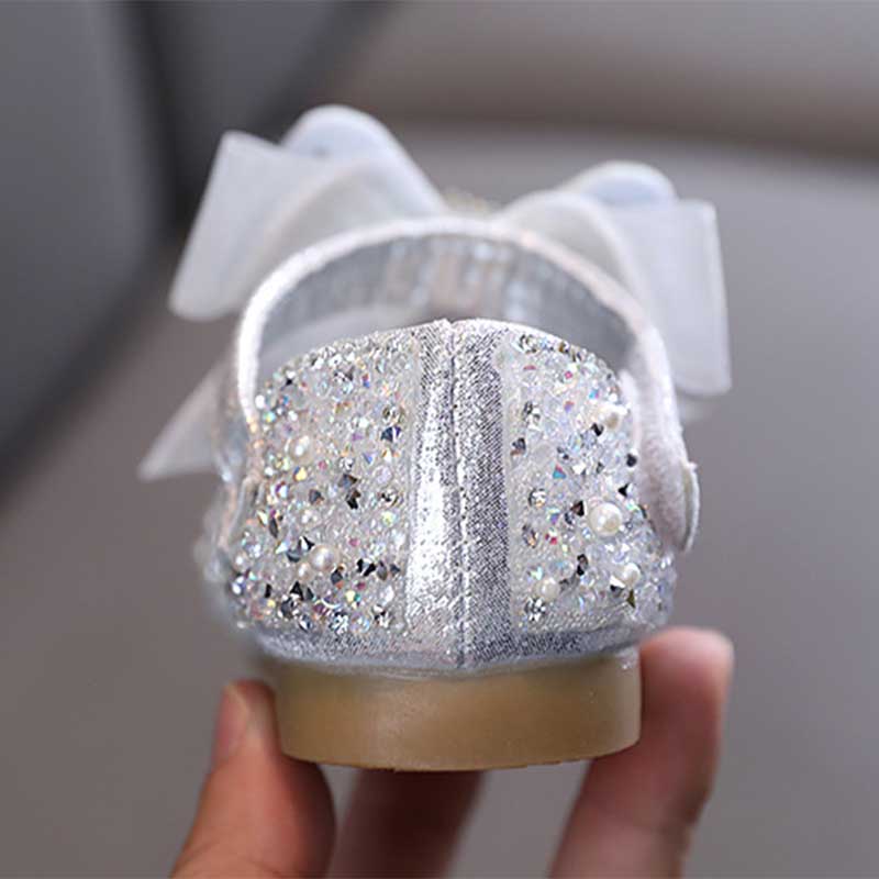 Sparkly Girls' Closed-Toe Party Shoes – Rhinestone & Bow Dress Shoes for Special Occasions