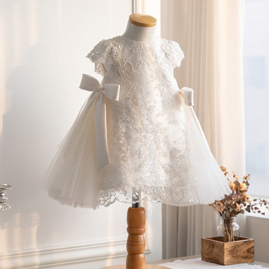 Girls White Lace Princess Dress with Bowknot | A-Line Flower Girl & Party Dress