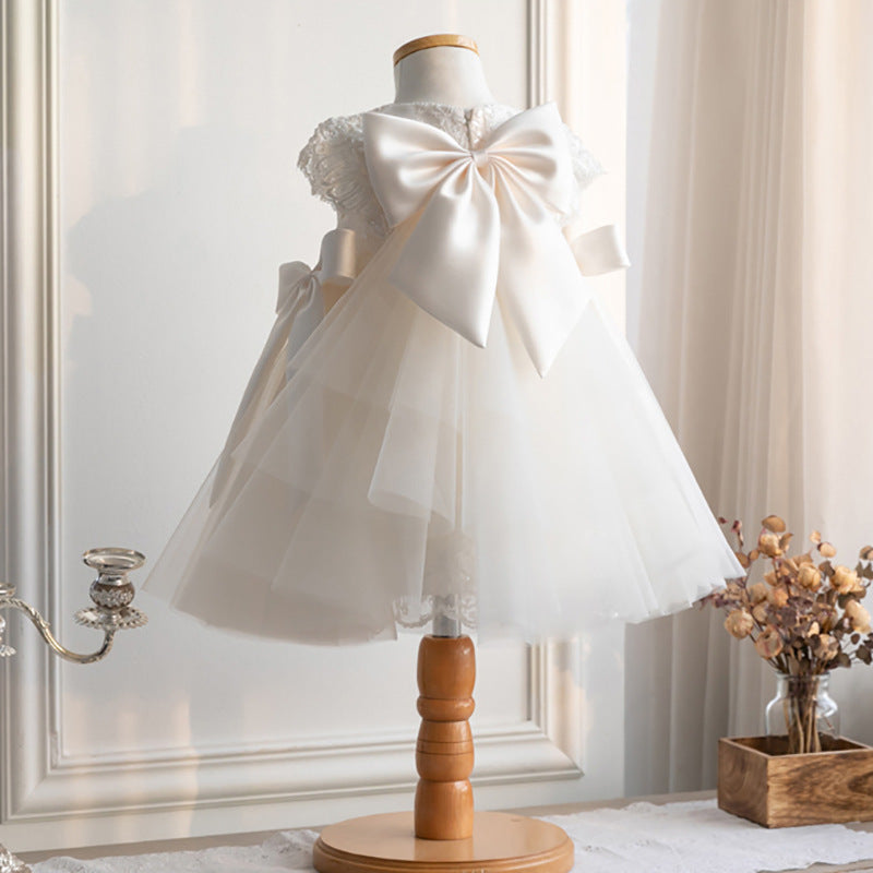 Girls White Lace Princess Dress with Bowknot | A-Line Flower Girl & Party Dress