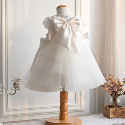 Girls White Lace Princess Dress with Bowknot | A-Line Flower Girl & Party Dress