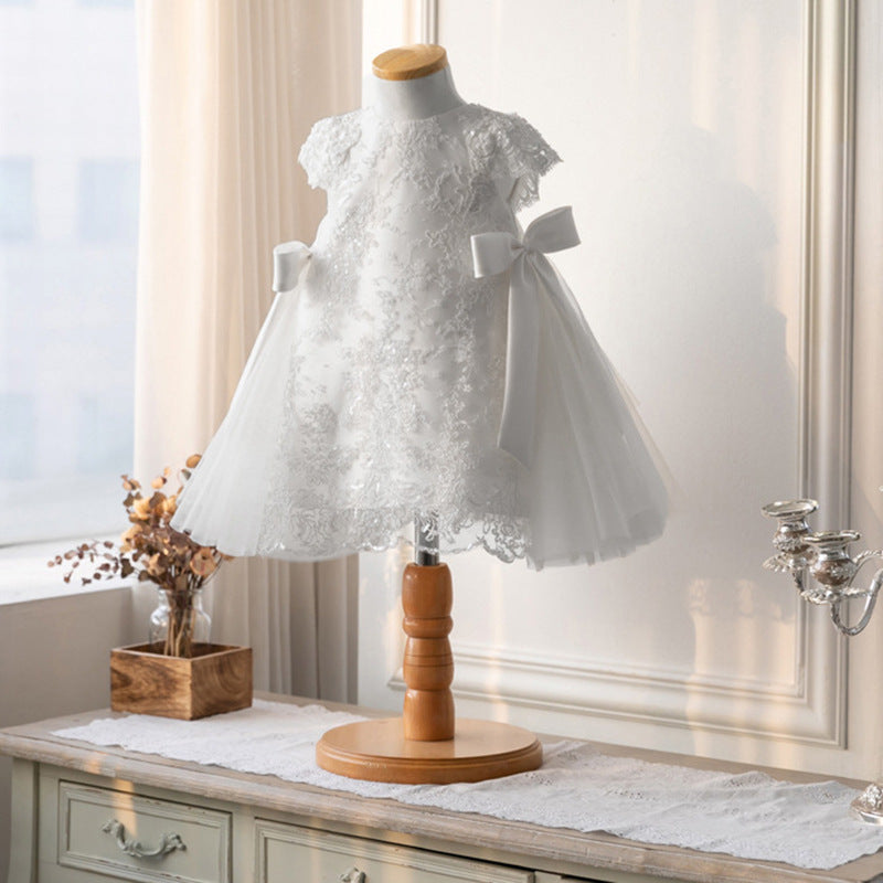 Girls White Lace Princess Dress with Bowknot | A-Line Flower Girl & Party Dress