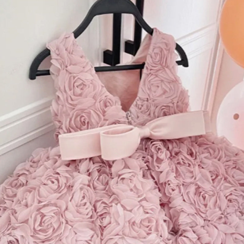 Girls Pink A-line Floral Tutu Dress - Pink / 3-4 Years (110cm) - Fleur Kids Girls Pink A-line Floral Tutu Dress - Pink / 3-4 Years (110cm) - Fleur Kids