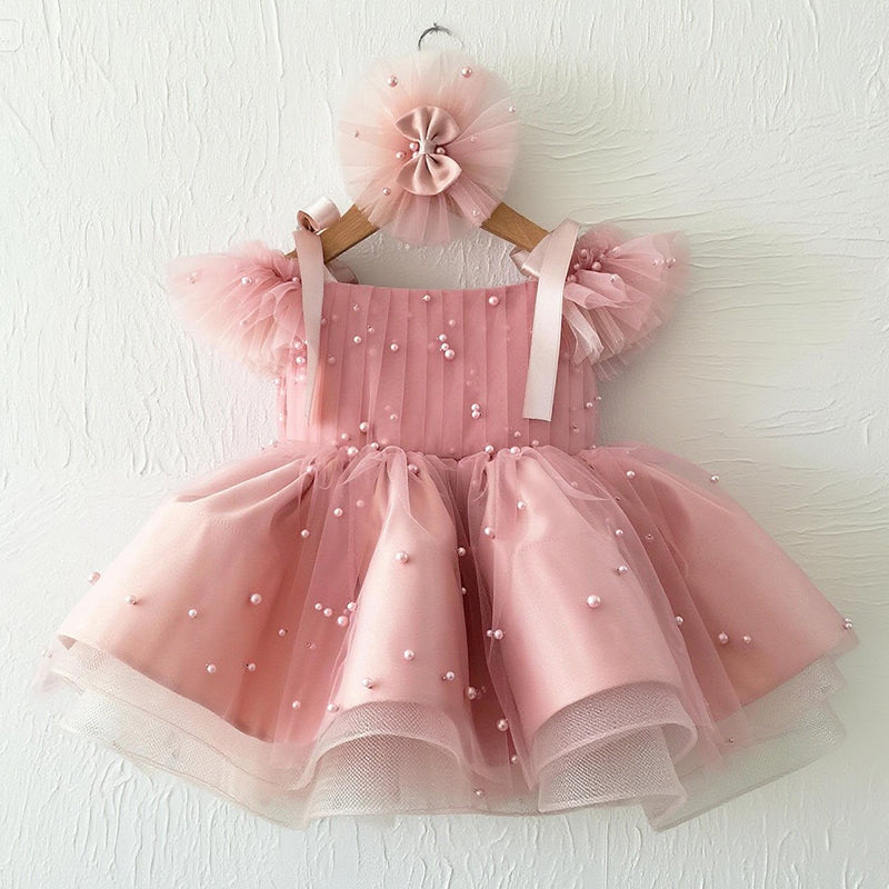 Cute Pink Off-Shoulder A-Line Dress for Girls – Party, Flower Girl & Pageant