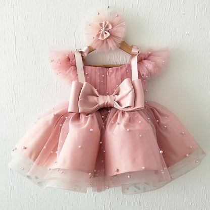 Cute Pink Off-Shoulder A-Line Dress for Girls – Party, Flower Girl & Pageant