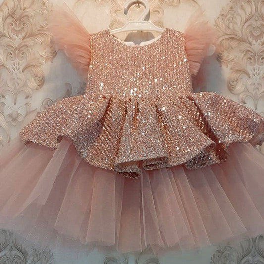 Girls Dusty Rose Sequin Princess Dress – Flower Girl & Party Wear