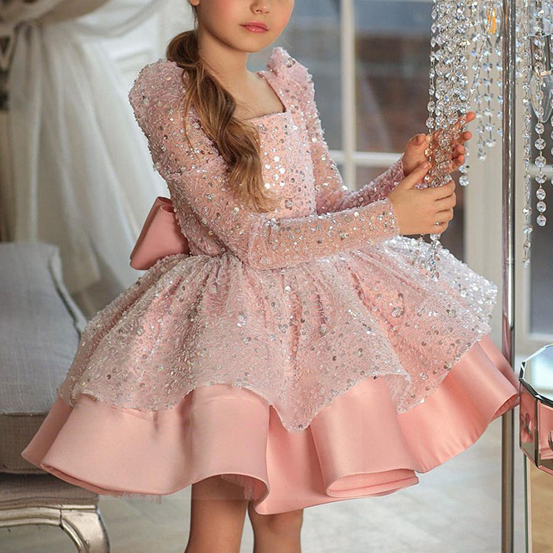 Cute Girls Sequin Ball Gown Dress – Puffy Princess Dress for Parties & Special Events