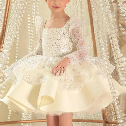 Cute Girls Sequin Ball Gown Dress – Puffy Princess Dress for Parties & Special Events