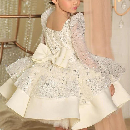 Cute Girls Sequin Ball Gown Dress – Puffy Princess Dress for Parties & Special Events