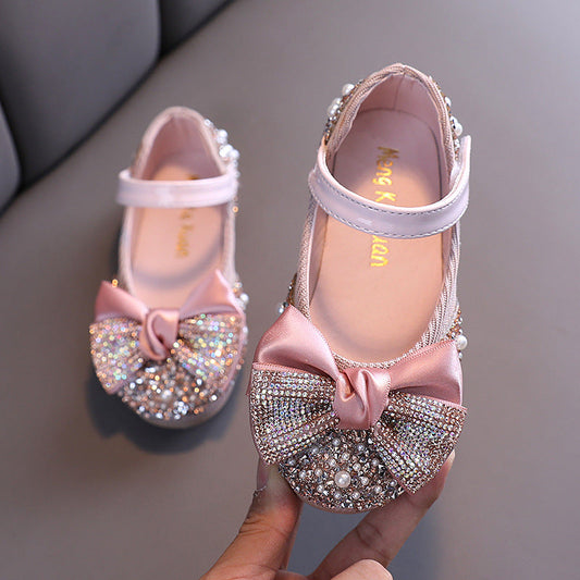 Sequin Bow Glitter Dress Shoes for Girls – Closed-Toe Party & Flower Girl Shoes
