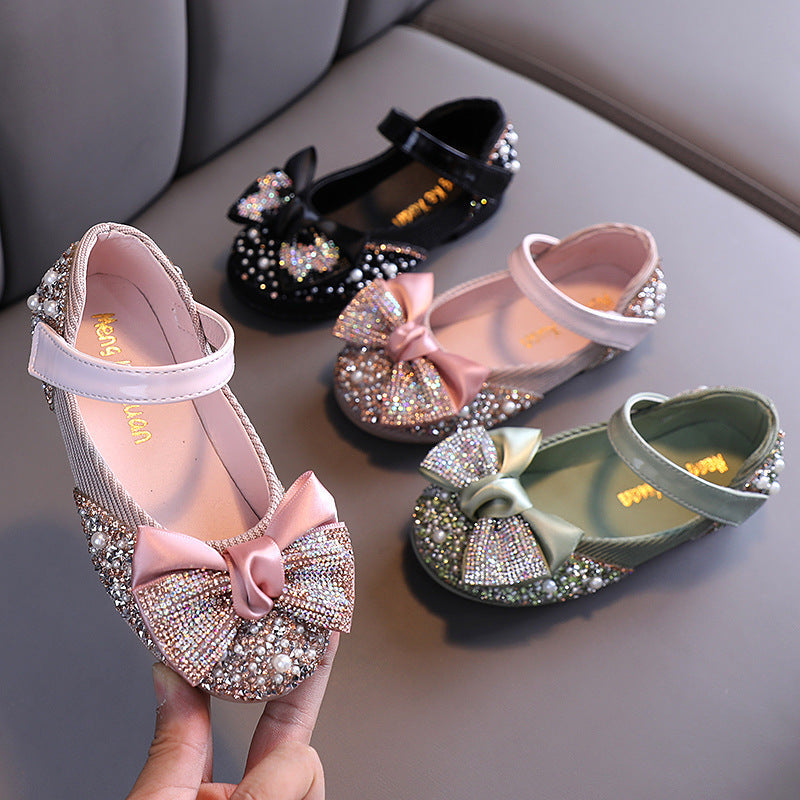 Sequin Bow Glitter Dress Shoes for Girls – Closed-Toe Party & Flower Girl Shoes