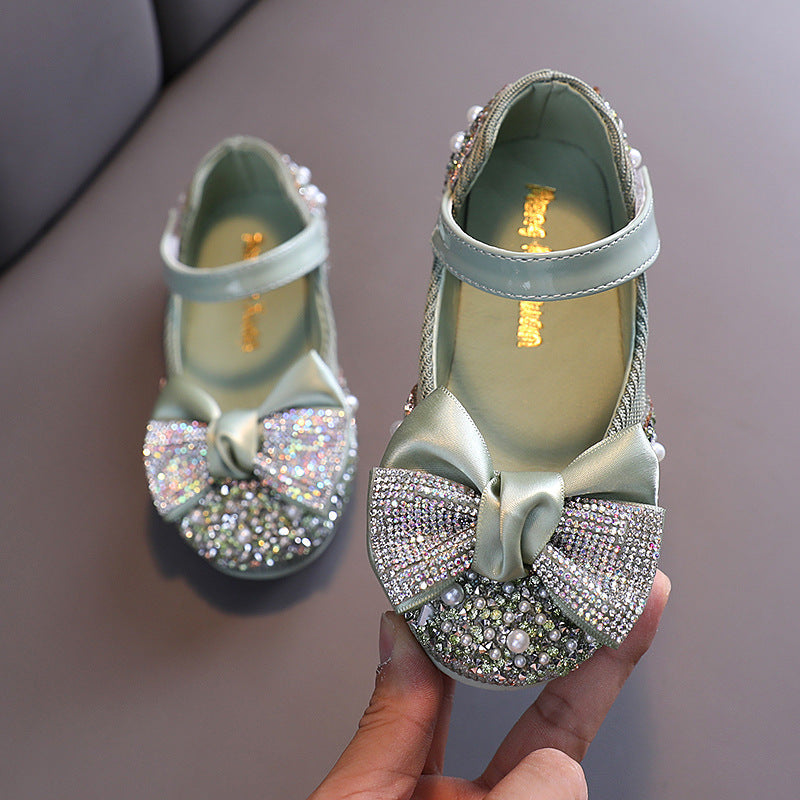 Sequin Bow Glitter Dress Shoes for Girls – Closed-Toe Party & Flower Girl Shoes