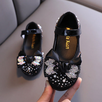 Sequin Bow Glitter Dress Shoes for Girls – Closed-Toe Party & Flower Girl Shoes