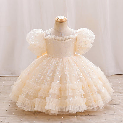 Sequin Floral Tulle Princess Dress for Girls – Party & Flower Girl Gown 2025