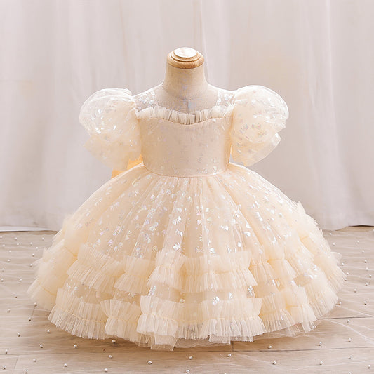 Sequin Floral Tulle Princess Dress for Girls – Party & Flower Girl Gown 2025