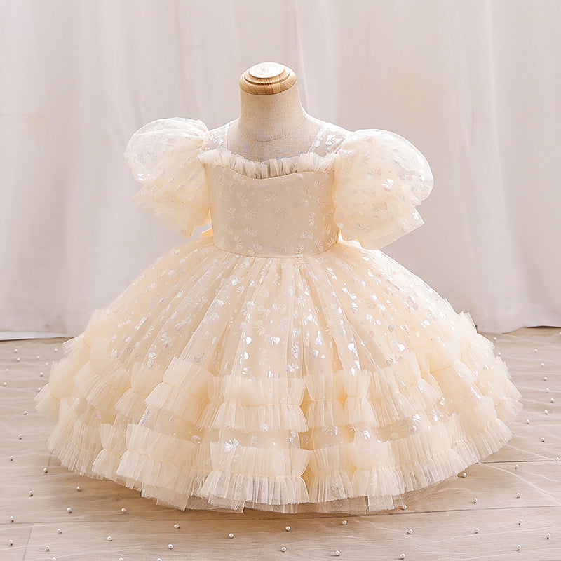 Sequin Floral Tulle Princess Dress for Girls – Party & Flower Girl Gown 2025