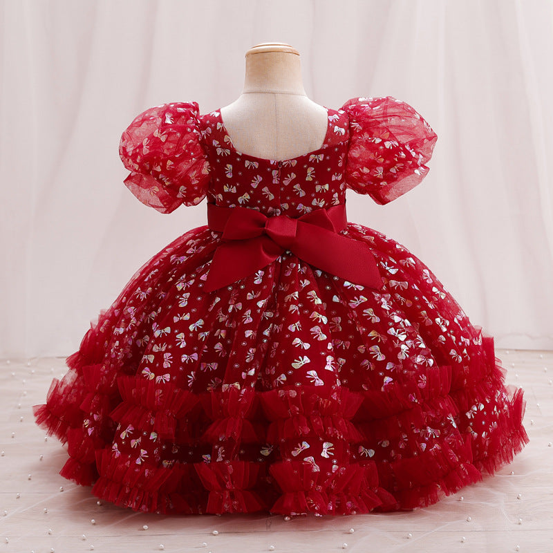 Sequin Floral Tulle Princess Dress for Girls – Party & Flower Girl Gown 2025