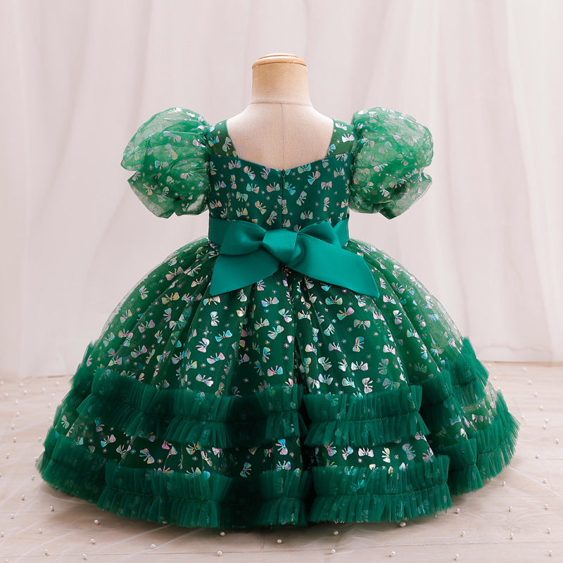 Sequin Floral Tulle Princess Dress for Girls – Party & Flower Girl Gown 2025
