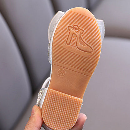 Sparkly Girls' Closed-Toe Dress Shoes with Pearl Bow | Party & Flower Girl Sandals