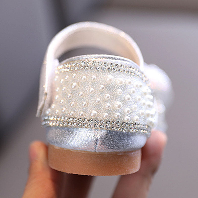 Sparkly Girls' Closed-Toe Dress Shoes with Pearl Bow | Party & Flower Girl Sandals