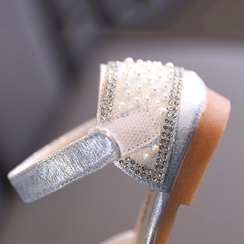 Sparkly Girls' Closed-Toe Dress Shoes with Pearl Bow | Party & Flower Girl Sandals