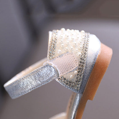 Sparkly Girls' Closed-Toe Dress Shoes with Pearl Bow | Party & Flower Girl Sandals