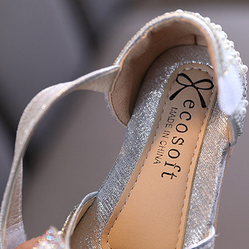 Sparkly Girls' Closed-Toe Dress Shoes with Pearl Bow | Party & Flower Girl Sandals