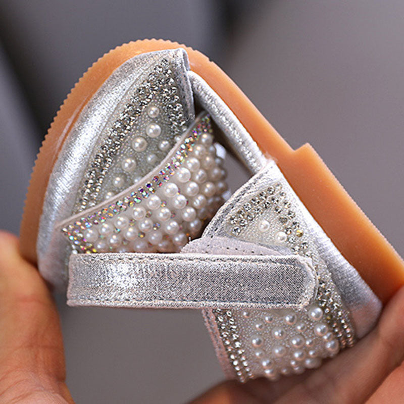 Sparkly Girls' Closed-Toe Dress Shoes with Pearl Bow | Party & Flower Girl Sandals