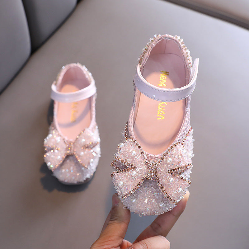 Girls' Sparkly Dress Shoes with Pearls & Rhinestones for Special Occasions