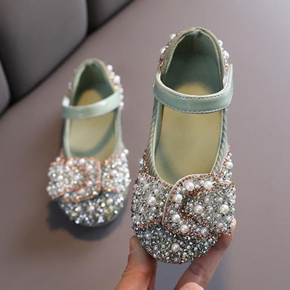 Sparkly Girls' Party & Flower Girl Shoes – Closed-Toe with Pearls & Bows