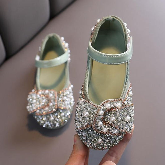 Sparkly Girls' Party & Flower Girl Shoes – Closed-Toe with Pearls & Bows