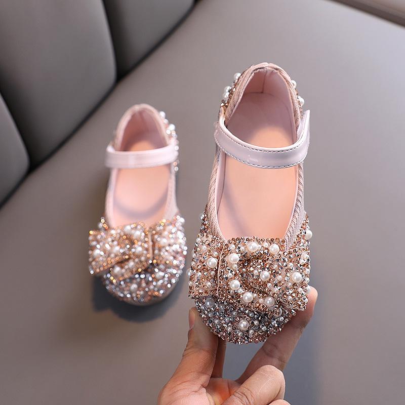 Sparkly Girls' Party & Flower Girl Shoes – Closed-Toe with Pearls & Bows