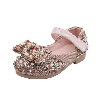 Sparkly Girls' Party & Flower Girl Shoes – Closed-Toe with Pearls & Bows