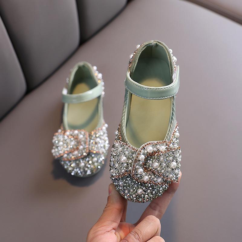 Sparkly Girls' Party & Flower Girl Shoes – Closed-Toe with Pearls & Bows