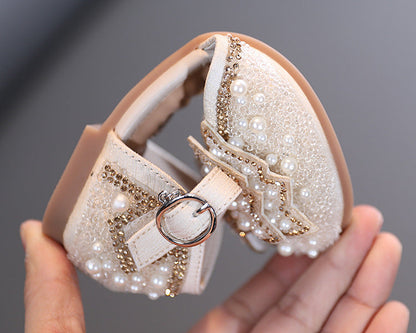 Sparkly Closed-Toe Party Shoes for Girls with Pearls & Bows | Dress Sandals