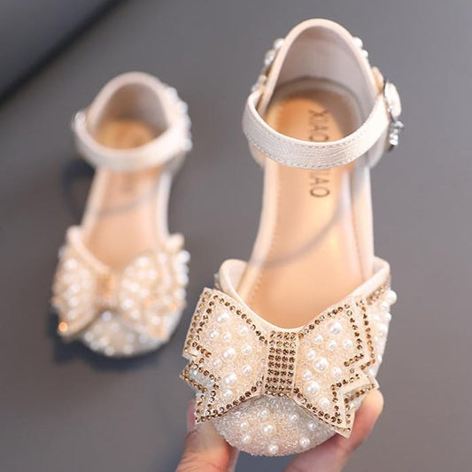 Sparkly Closed-Toe Party Shoes for Girls with Pearls & Bows | Dress Sandals