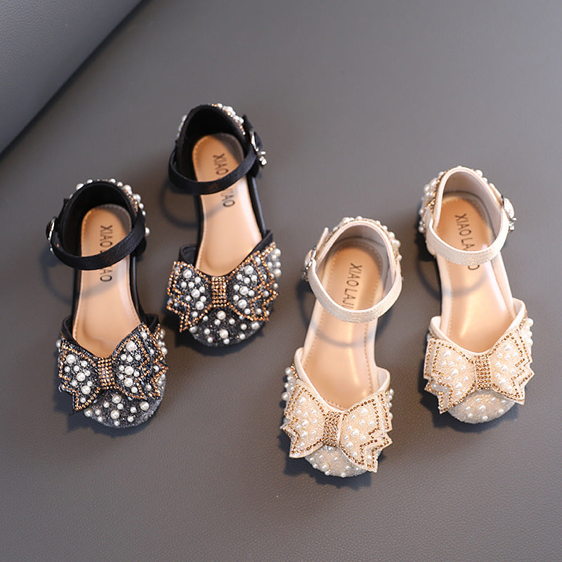 Sparkly Closed-Toe Party Shoes for Girls with Pearls & Bows | Dress Sandals